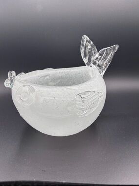 Hand Blown Art Glass Fish Bowl White Confetti Murano Style Coastal Decor